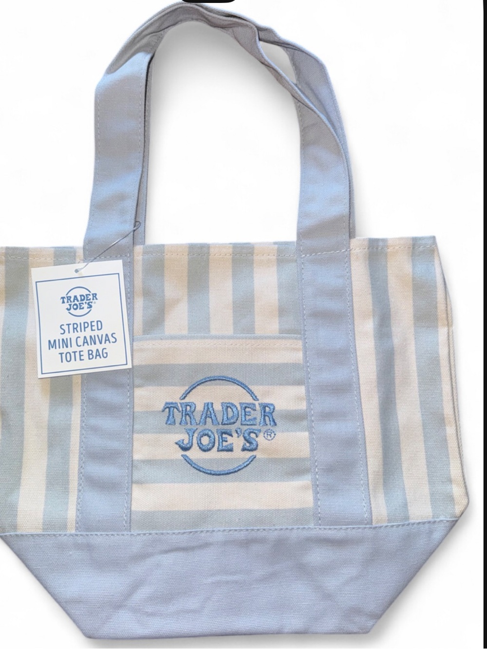 Trader Joe's Striped Mini Canvas Tote Bag - Light Blue & Cream - Picture 2 of 2